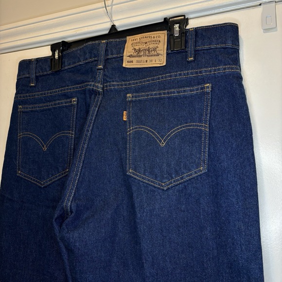 VTG 90s Levi's Jeans 505 Mens 38x32 Dark Wash Denim Orange Tab Straight Leg Blue - Picture 5 of 14